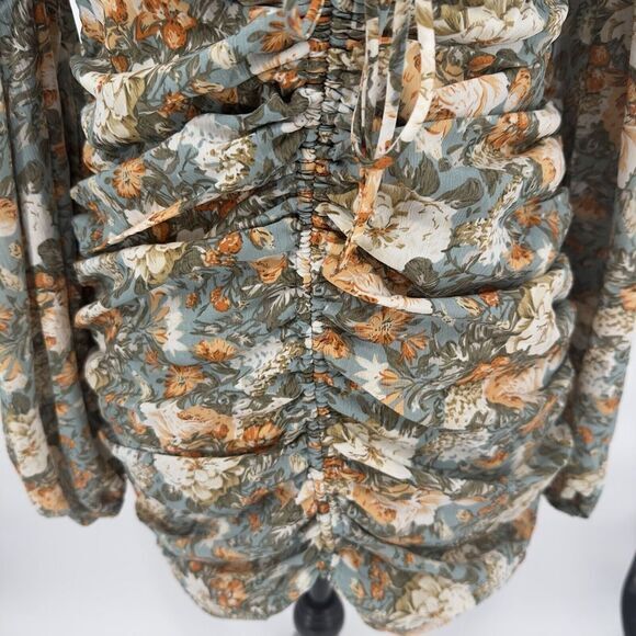 Hello Molly Basque Country Dress in Sage Floral Print Size 4 OffShoulder Sleeves - Picture 5 of 13